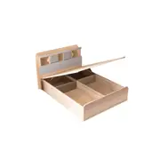 Design Square Scandinavian Wooden Bed Frame Built-In LED Gas Lift Double Size Oak