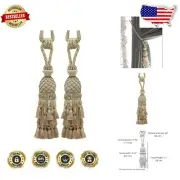 Luxurious Handcrafted Curtain Tiebacks with 11" Tiers - Set of 2, Beige Khaki
