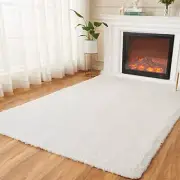 AMTOVO Shag Area Rugs for Living Room, 9X12 Large Fluffy 9 x 12 Feet White
