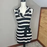 White House Black Market Striped Tie Waist Cowl Neck Tunic Top Blouse Medium NWT