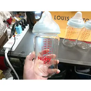 211-(無奶嘴)Nuby 自然乳感寬口徑防脹氣玻璃奶瓶330ml