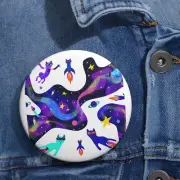 Custom Pin Button Badge Outer Space Cat Adventure Surreal Celestial Atomic Cute
