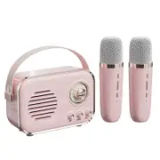 P33 Retro Karaoke Machine with 2 Wireless Microphones Portable Small Karaoke Set Toys for Kids and Adults-Pink