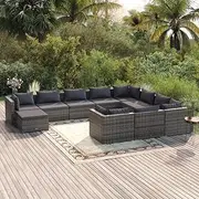 11 Piece Garden Lounge Set with Cushions Poly Rattan Grey Patio Bar Sets