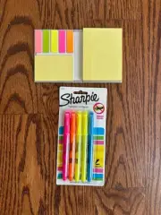 Sharpie Highlighters 5 Chisel Tip/Smear Guard & Post It Notes & Flag Pack