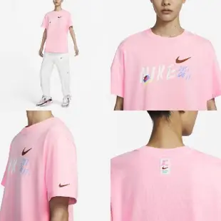 【NIKE 耐吉】短袖 NSW Tee 女款 粉 寬版 棉T 羅紋 短T 塗鴉(FJ7714-690)