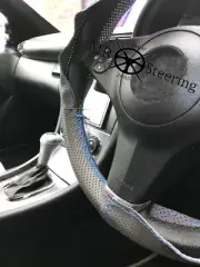 FOR VW FOX 04+ GREY PERFORATED LEATHER STEERING WHEEL COVER LIGHT BLUE DOUBLE ST