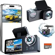 Dash Cam, Ring Car Cam, 2" IPS Screen, 1080P HD Front & Inside & Rear Triple Len Car Dash Cam with Gravity Sensing, Night Vision Ring Recording 170° Wide Angle WDR, Including 32GB Card