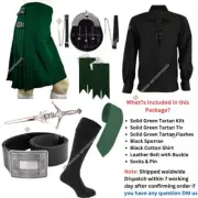 Handmade Solid Green Tartan Kilt Outfit for Men's | Custom Size Available
