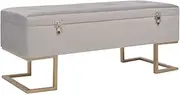 Ottoman with Storage, Upholstered Storage Ottoman Bench, Metal Legs, Velvet Fabric, End of Bed Bench Foot Rest Shoe Stool for Entryway Bedroom Living Room, 105 cm Grey