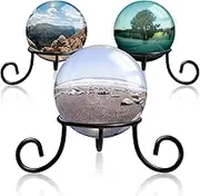 3 Pcs Black Iron Gazing Ball Stand Gazing Globe Stand Sphere Wrought Sphere Holder Round Orb Crystal Ball Display Glass Bowl Ring, 3.5 Inch Diameter by 2 Inch High