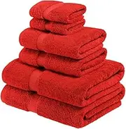 Superior 900 GSM Luxury Bathroom 6-Piece Towel Set, Made of 100% Premium Long-Staple Combed Cotton, 2 Hotel & Spa Quality Washcloths, 2 Hand Towels, and 2 Bath Towels - Red