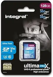 Integral 128GB UHS-II SD Card V90 Up to 300MBs Read and 280MBs Write Speed 1866X SDHC Professional High Speed Memory Card