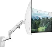 monTEK 17-49 inch Single Monitor Wall Mount for up to 44 lbs Ultrawide Screen, Premium Aluminum Heavy Duty Monitor Arm with Adjustable Gas Spring Arm, 75x75/100x100 VESA Mount, White