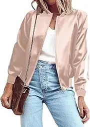 [Zeagoo] Women's Bomber Jacket Lightweight Zip Up Jacket Casual Striped Jacket Coat Outerwear Windbreaker with Pockets