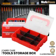 9 Grids 3-in-1 Red Tool Storage Box Clear Plastic w/Adjustable Dividers & Handle