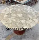 White Quartz Table Top, Agate Stone Table, Handmade Table Top, Coffee End Tables