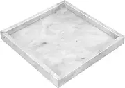 BSTKEY Natural Marble Stone Tray Decorative Coffee Table Tray, Square 25CM Marble Serving Tray Vanity Tray for Kitchen, Bathroom, Dresser, Countertop (Grey)