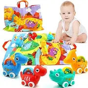 Peeokuo 4 PCS Dinosaur Car Toys with Playmat/Storage Bag,1st Birthday Gifts for Toddler Toys Age 1-2, Baby Toys for 1 2 Year Old Boy, 1 2 Year Old Boy Birthday Gift for Infant Toddlers