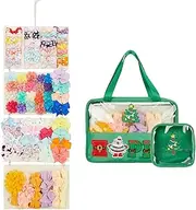 [HUHYNN] Bow Organizer for Baby Girls, Hair Bow Storage Travel Case with Felt Bow Holder, Baby Hair Bow Display for Hair Clips, Hair Bows, Headbands, Hair Claws and More(Case with 4-Panel, Green)