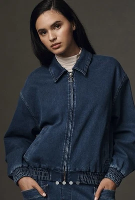 Anthropologie Rylie Bomber Jacket By Pilcro Demin Knit Edition Md z Sz Lg Blue