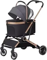 Pet Stroller Dog Stroller Cat Stroller Folding Pet Stroller 3 in 1 Cat Dog Stroller with Detachable Carrier Storage Basket 4 Wheels for Medium Small Dogs Cats Dog Pram Dog Cat(Color:Gray)