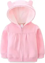 [Bibimom] Baby Hoodie Sherpa Lined Zip up Light Fleece Jacket Solid Bear Coat Fall Winter 0-24 M