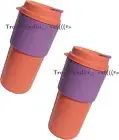 Tupperware Eco To Go Tumblers 16 Travel Coffee Cup Coral and Purple New Set of 2