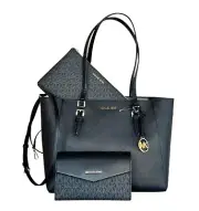 MICHAEL KORS CHARLOTTE LARGE 3 IN 1 TOTE SHOULDER BAG + CLUTCH BLACK