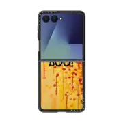 Galaxy Z Flip7 Impact Magnetic Case BOO! Spooky Cool Spider Halloween Typography Creepy Festive Trick or Treat Orange Black Spiderweb All Hallow's Eve Bold Fine Art Painting Design
