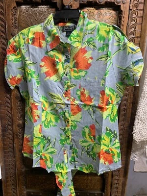 Women's Floral print Tie Front Roll Tab Sleeve Shirt top Yellow Summer Sale