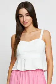 White Peplum Top Sleeveless - Size L, Women's Cami