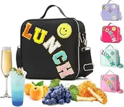 Insulated Lunch Bag Women Lunch Box Kids for Teen Girls Boys, Cute Preppy Lunch Boxes with Adjustable Shoulder Strap, Waterproof Nylon Lunchbox Lunch Bags for School Work Picnic