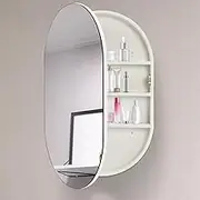 White Bathroom Mirror Cabinet Wall Mounted Bathroom Cabinet Oval Mirror Cabinet Bathroom Vanity Mirror with Shelf Wall Cabinet
