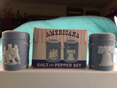 Vintage Americana Salt & Pepper Shakers NIB Jasperware Style Plastic Set
