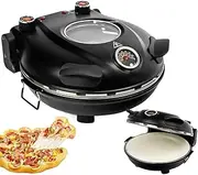 Indoor Pizza Oven Electric Pizza Maker with 31 Cm Flame Resistant Stone Plate, Electric Pizza Oven with 5 Adjustable Temperature, Rapid Heating Up to 420°C, Table Top Pizza Oven Pizza Cooker Black
