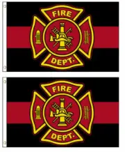 (2 PACK) 3x5 Ft Fire Fighter Department Flag THIN RED LINE - FIRE DEPT