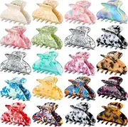 18 Pcs Tortoise Shell Hair Clips 2.6 Inch Medium Hair Claw Clips Hair Styling Accessories Celluloid Leopard Print Banana Hair Clips for Women Girls Jaw Clip, Assorted Styles