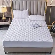 Super King Size Fitted Sheet,Pure Cotton Thick Quilted Bedding Sheets, Solid Color Non-Slip Spring Mattress Cover for Single Double King Size Bed,White,200 * 220cm+30cm