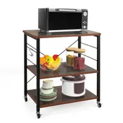 3-Tier Kitchen Baker's Rack Microwave Oven Storage Cart Hooks Rustic