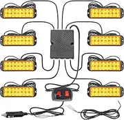 ROUTEKING 8x16LED Strobe Flashing Light - Super Bright Emergency Flashing Lights with Controller, Hazard Warning Recovery Light, Beacons for 12V/24V Car Vehicle Truck Trailer Camper Van (Amber)