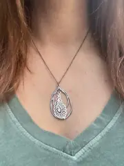 Beautiful Handmade Peacock Feather Pendant Necklace, Silver, Free Shipping!