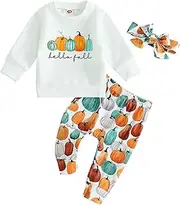[Thorn Tree] Halloween Toddler Girls Clothes Set Long Sleeve Pumpkin Sweatshirt Pants Headband Fall Winter Outfits