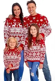 [Beautooly] Family Ugly Christmas Sweaters Cute Long Sleeve Crew Neck Reindeer Knitwear Pullover Top Fall Winter Clothes