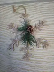 New! Tree Branch Shimmer SNOWFLAKE Christmas Ornaments Greenery Rustic Country