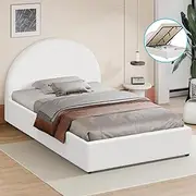 ALFORDSON Bed Frame Howell Series King Single Size with Bed Head,Gas Lift Storage Bed Base for Mattress Topper Foundation Platform, Boucle Upholstery White