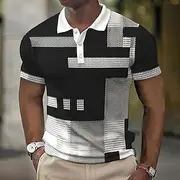 Men's Plaid Waffle Polo Shirts Golf Shirt Short Sleeve Polo Shirts Collared Shirts Vintage Casual Vacation Wear Formal Wear Festival Wear Buttons 3D Print Blac