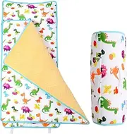 JISEN Toddler Nap Mat with Pillow and Blanket 3 in 1 Nap Mat for Toddlers Boys Girls Dinosaurs Kids Sleeping Bag Large Slumber Bag Toddler Sleep Mat for Preschool Daycare Travel Camping 53x21 Inch