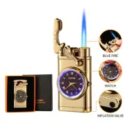 Windproof Metal Cigar Lighter Watch 1 Jet Flame Torch Butane Refillable Vintage