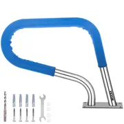 Pool Rail 30x22 Pool Railing 304 Stainless Steel 250LBS Load Capacity Silver Rustproof Pool Handrail Humanized Swimming Pool Handrail with Blue Grip Cover & M8 Drill Bit & Self-Taping
